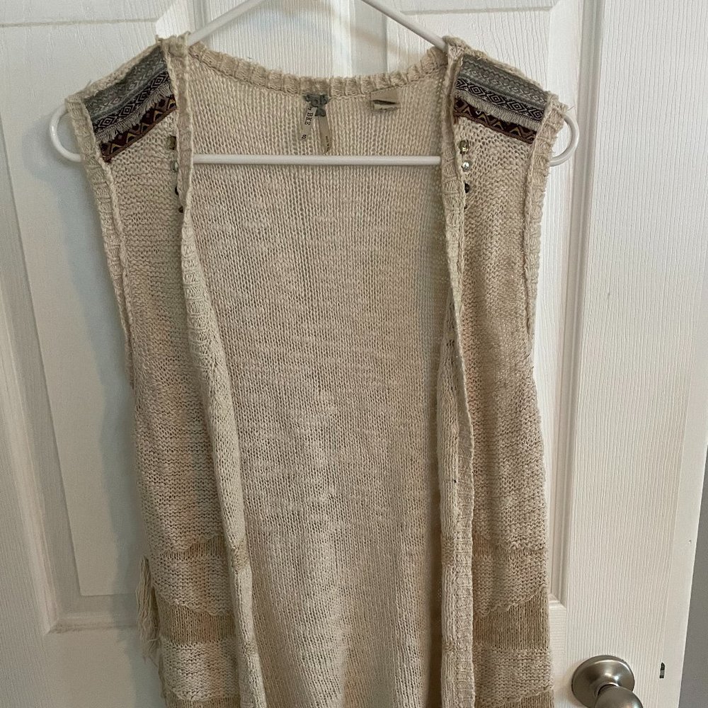 BKE Cardigan (S) Tan with Embellishments around Top